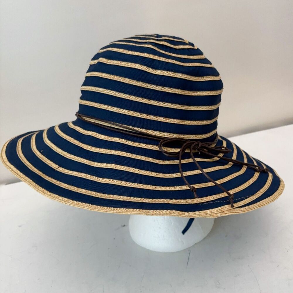 San Diego Hat Company Navy Blue Striped Sun Hat Womens O/S Retro Resortwear
